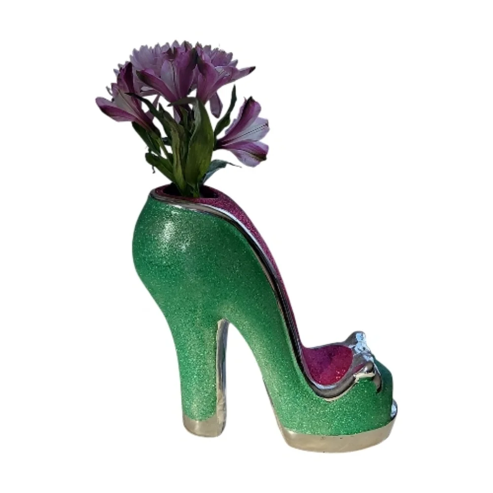 Green and Pink Glitter Women's Shoe Vase - Picture 4 of 8